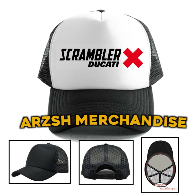 Topi Scrambler Ducati Racing Trucker - Topi Trucker Jaring Ducati Racing Hitam Putih
