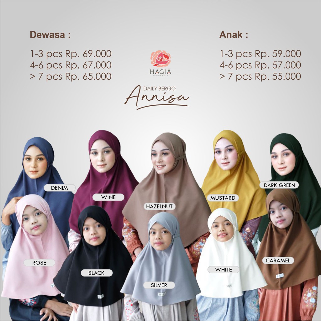 Daily BERGO ANNISA MOM by HAGIA INDONESIA bahan platinum crepe lembut adem tidak menerawang &amp; lebar