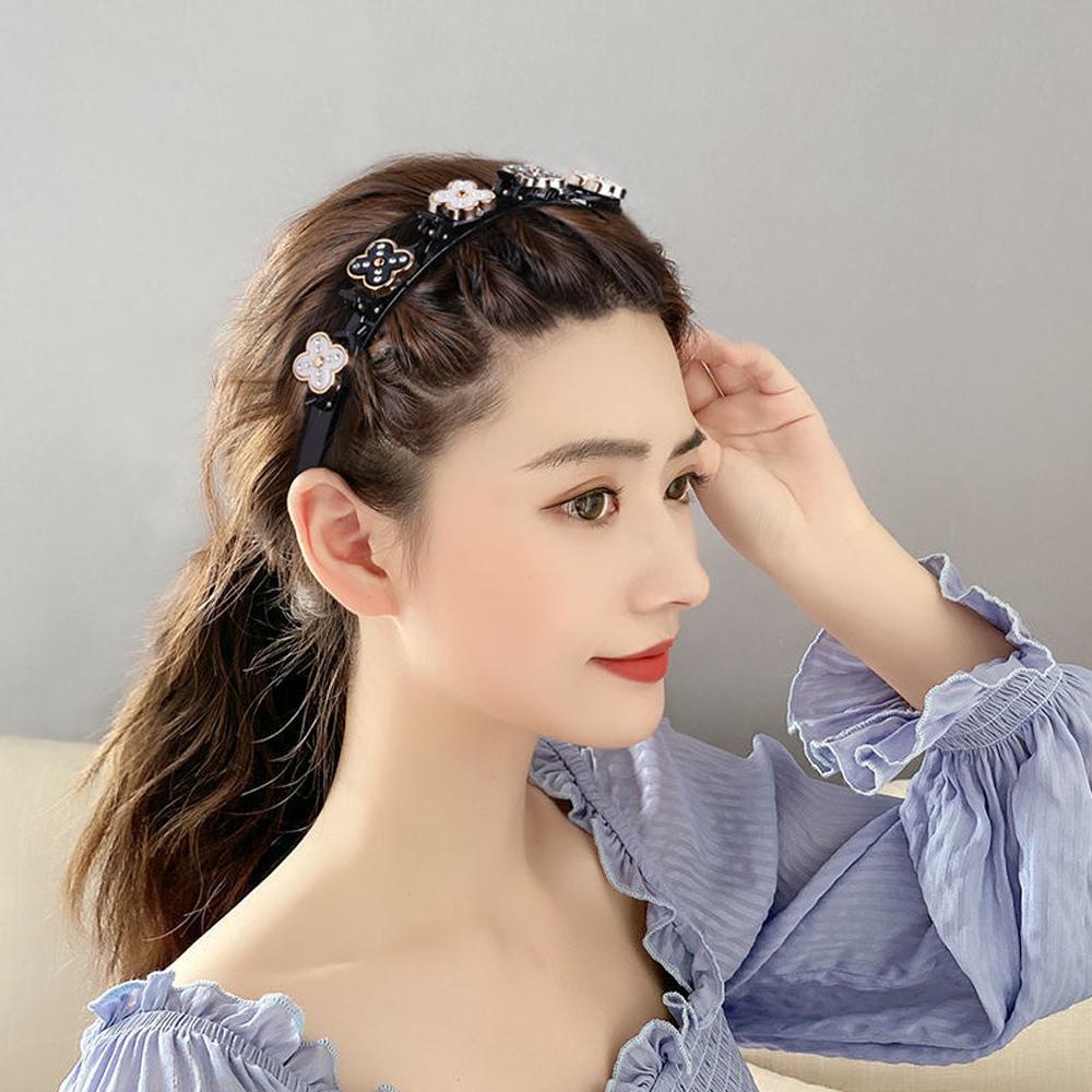 [Elegan] Bunga Bergigi Klip Aksesoris Rambut Hiasan Kepala Wanita Punk Double Layer Twist Klip Kristal Bando