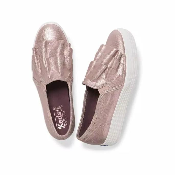 Kualitas Terbaik Keds Triple Ruffle Glitter Suede Rose WH58988 ORIGINAL 100% - rose CUCI GUDANG