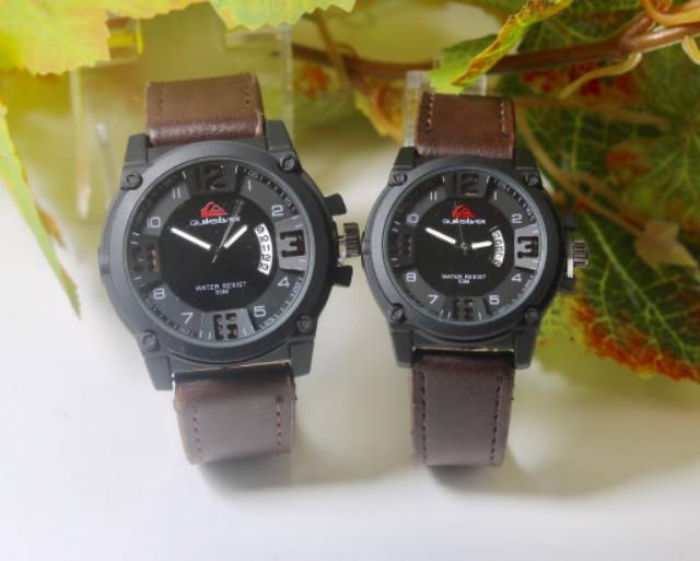 Jam Tangan Pria Sporty Analog Quicksilver Tanggal Aktif Strap Kulit