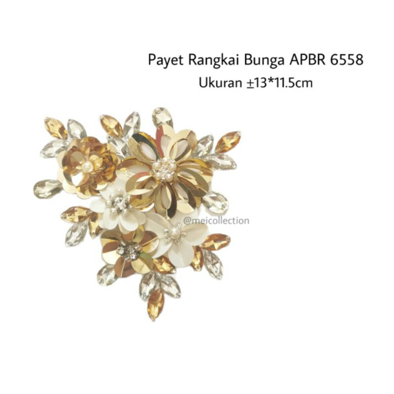 payet rangkai bunga 3d APBR 6558 off white gold clear