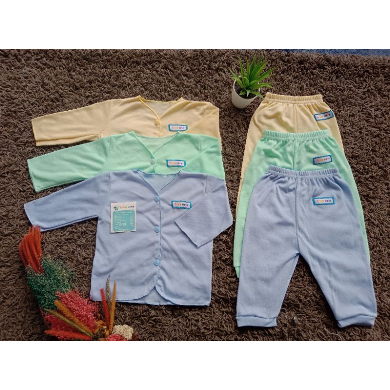 Stelan baju panjang baju celana bayi newborn polos babycute 3stel SNI Promo 9.9