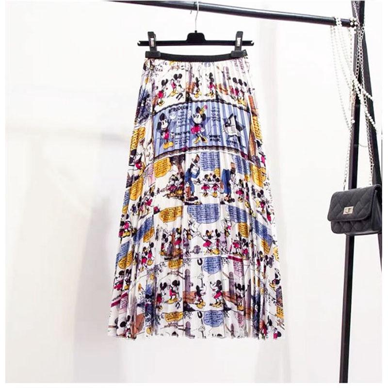  Rok  Maxi Pinggang  Karet Model  Lipit Motif Print Kartun 