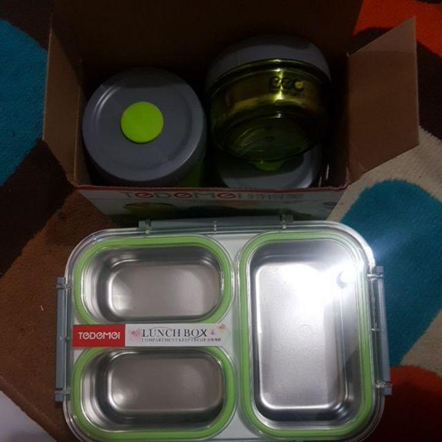 Lunchbox Tedemei 6540 Sekat 3 Stainless Steel 304 Anti Tumpah Pink Green Blue