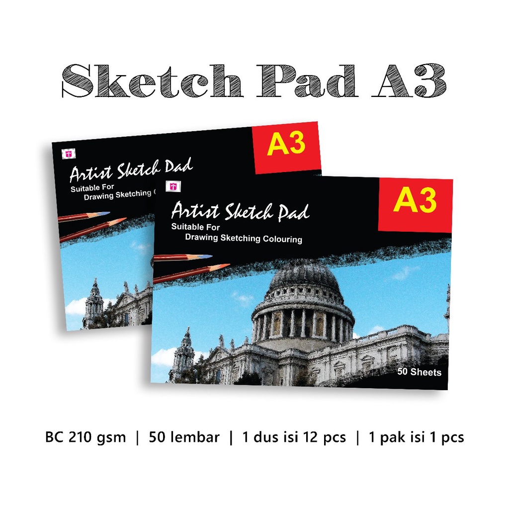 

Tiara Sketch Pad Spiral/Lem A3 50 lembar