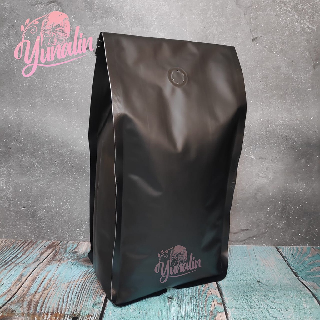 Kemasan Gusset Alumunium Black 1000 GR | Kemasan Kopi 1 KG Gusset Quad Seal
