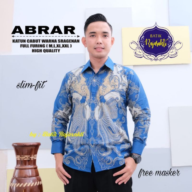 KEMEJA BATIK SOLO ABRAR BIRU RJS BATIK PRIA SIZE L XL XXL