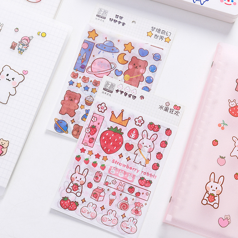 4 Lembar Stiker Kertas Gambar Beruang Lucu Gaya Jepang Untuk Dekorasi Diary