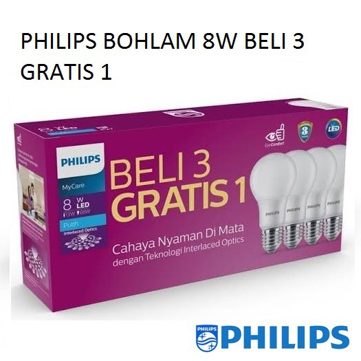 PHILIPS LAMPU LED MYCARE LAMPU BOHLAM 8W PAKET / PHILIPS LAMPU LED BULB MULTIPACK 8 Watt