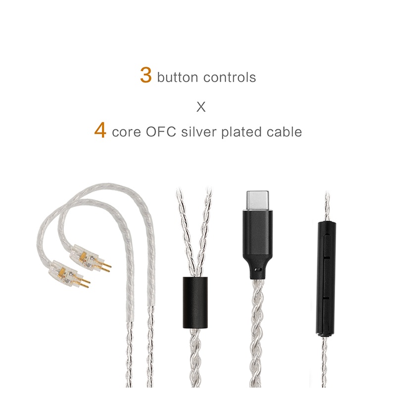 JCALLY TC4 Type C Earphone Cable 4 shares TYPE-C oxygen-free copper with Microphone headset three-button upgrade wire MMCX QDC ZSN