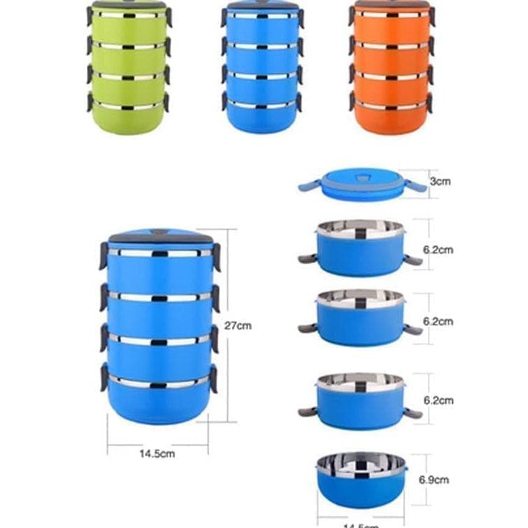 Rantang Lunch Box Stainless Polos Warna Doff Susun 4 tempat bekal simpan makanan