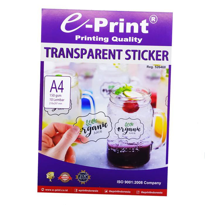 

Kertas / E-Print Transparent Sticker A4 150Gsm 10 Lembar - Transparan