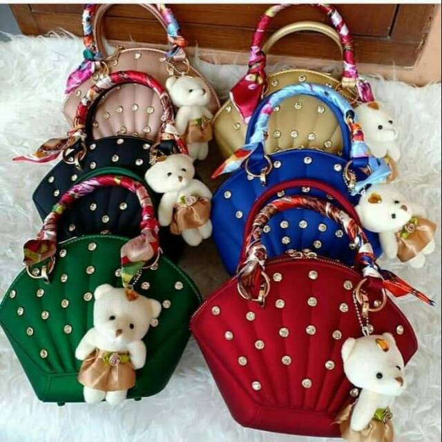 Tas jelly kerang diamond free syal dan boneka
