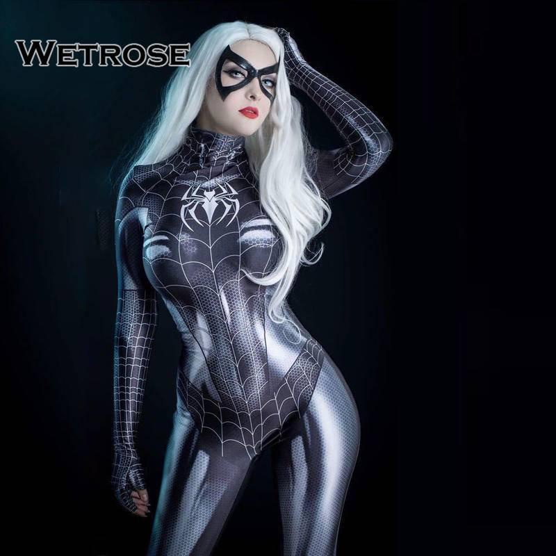 【Wetrose】 Avengers Superhero Spiderman Manusia laba-laba Venom Wanita Kostum Suit Dewasa Cosplay Pakaian Bodysuit Jumpsuits Halloween