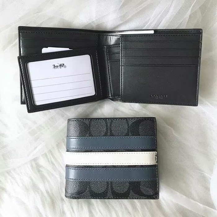 Dompet Coach Men wallet Signature Black Stripe Navy Original