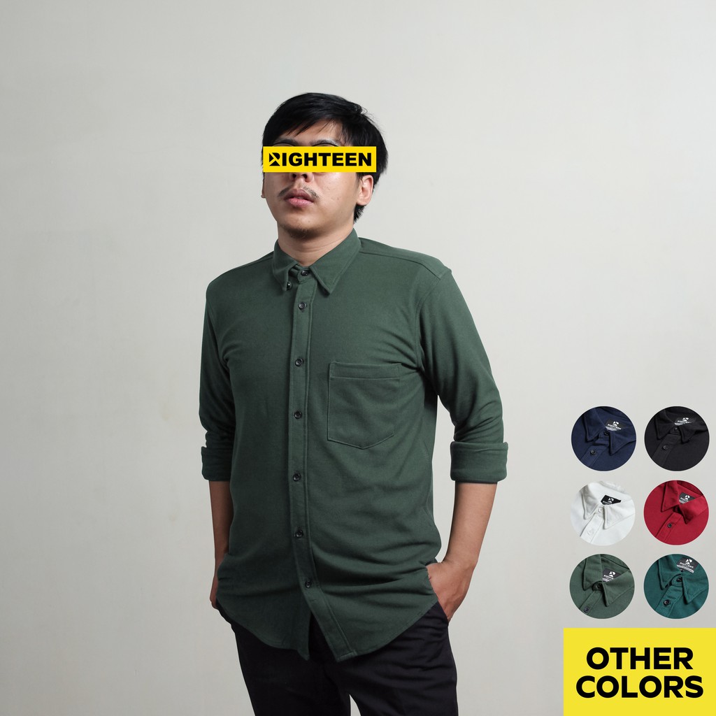 Righteen Kemeja Pique Green Army Polos Pria Polo Lengan Panjang | Hijau Army | Premium