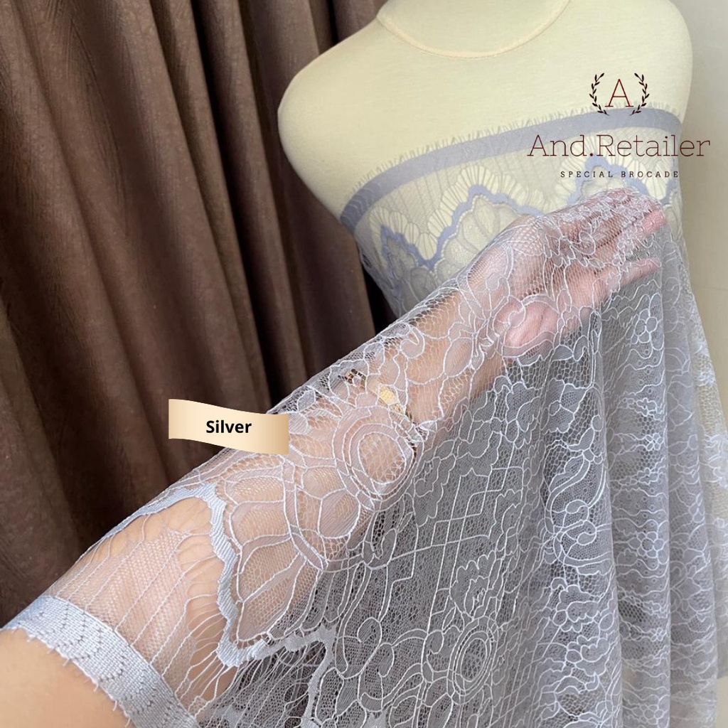 Kain Brokat Lace Panel Chantily Shantily Semi France Warna Silver