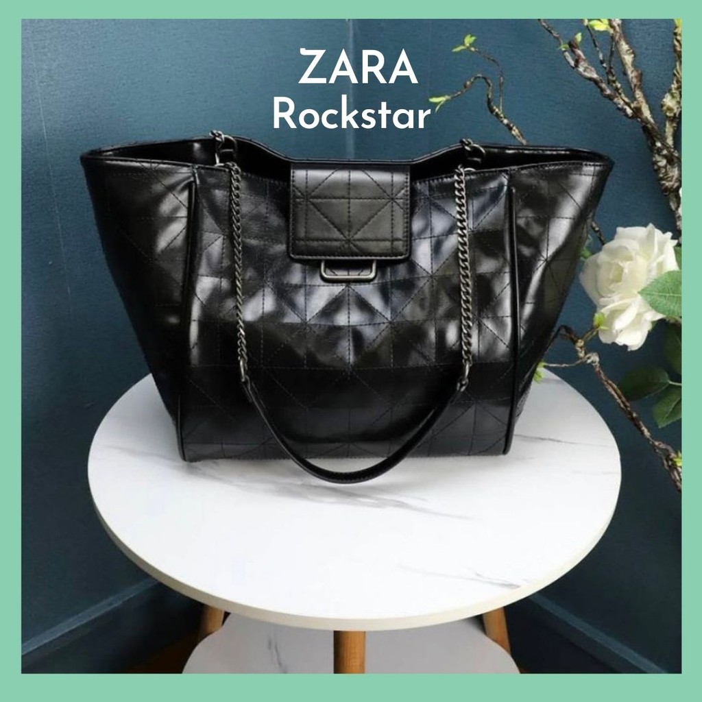 Tas Zra Rocker Tote Bag Selempang Bahu Jinjing Fashion Wanita Cewek Kekinian Besar Branded Import