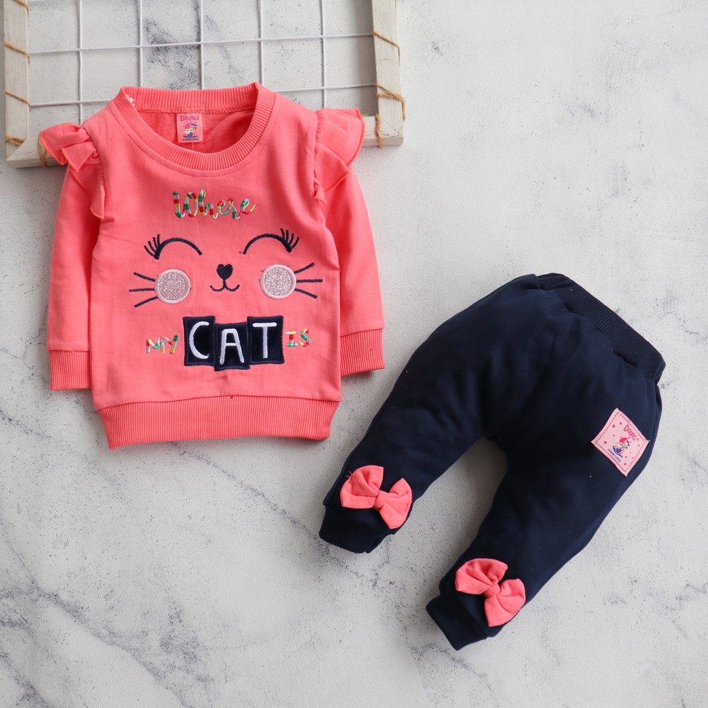 Nuna Store Sparkle Motif Cat 123 / Setelan Pakaian anak Bayi Perempuan Usia 6 bulan - 3 tahun