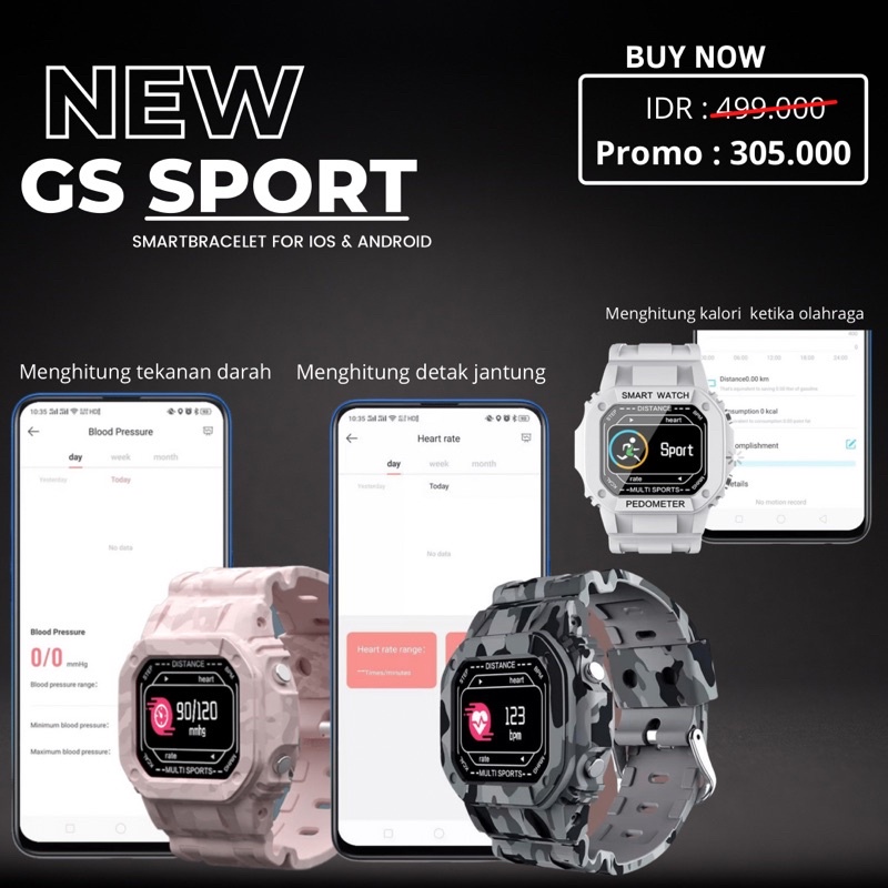 BERGARANSI✅  GS SPORT SMART BRACELET CONNEC IOS &amp; ANDROID NOTIFIKASI SOSMED &amp; PENGHITUNG OLAHRAGA