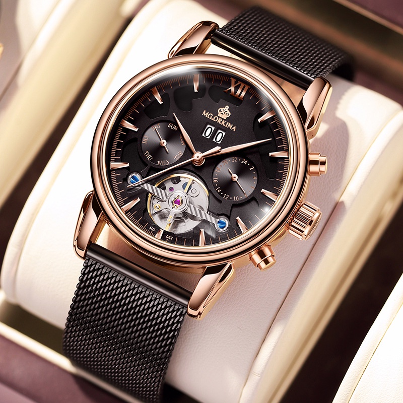 ☌∈Ouqina merek baru tren fashion tourbillon jam tangan pria otomatis mekanik pabrik grosir langsung