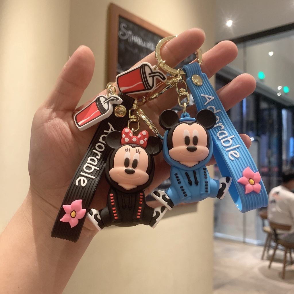 Mouse Piakchu Figure Doll Key Chain For Girls Bag Charms Car Pendant Keyrings Cartoon Stitch Mickey Minnie Keychains