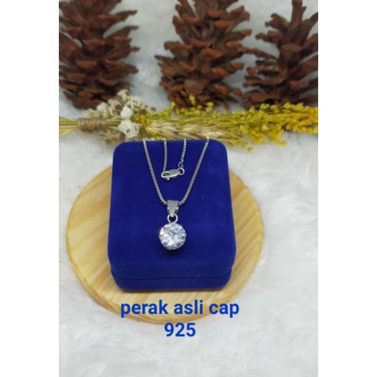 Kalung Itali Kaca + Liontin Desi mata 1, Perak 925, Sepuh Emas Putih