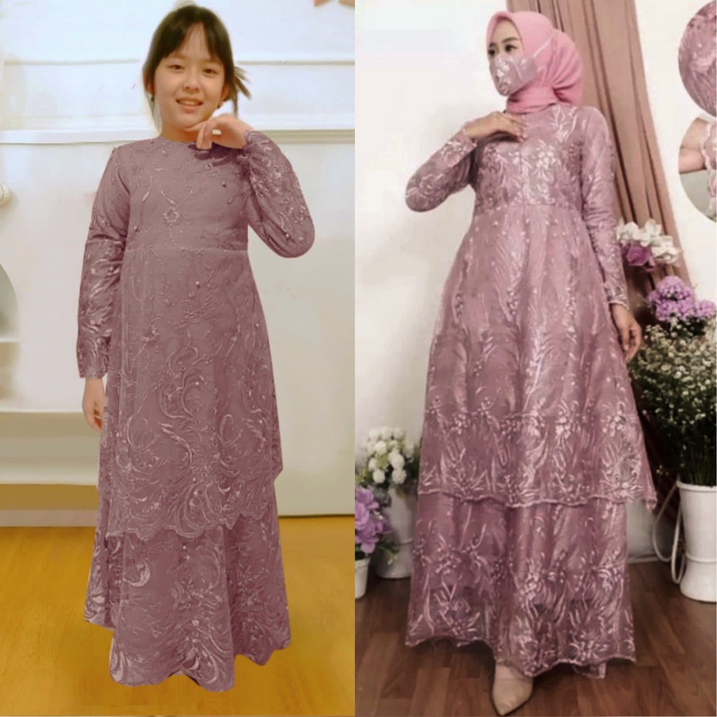 GAMIS MAXI CANTIK SOFIA FULL BRUKAT COUPLE IBU DAN ANAK/SIZE S/M/L/XL/XXL/XXXL/GAMIS TERBARU SERAGAM TERMURAH/GAMIS BRUKAT TILE PESTA/DRESS