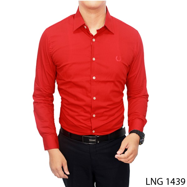 Men Long Sleeve Shirts Katun Merah – LNG 1439