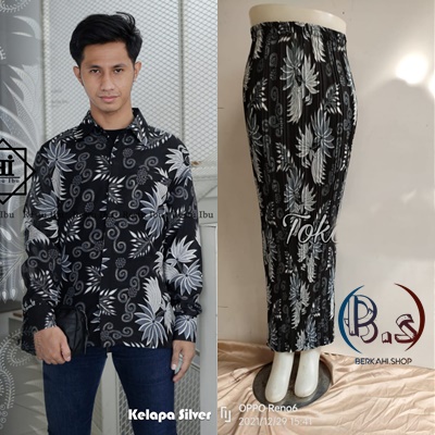 BATIK COUPLE / BAJU BATIK COUPLE / BATIK SET / SETELAN COUPLE ROK PLISKET / ROK PLISKET COUPLE KAMEJA BATIK / COUPLE MURAH / ROK PLISKET COUPLE LENGAN PANJANG / ROK BATIK PLISKET COUPLE/ MOTIF KELAPA SILVER