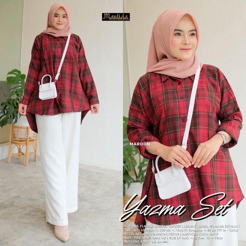BAJU SETELAN WANITA~ FLANNEL UNIQLO~YAZMA SET