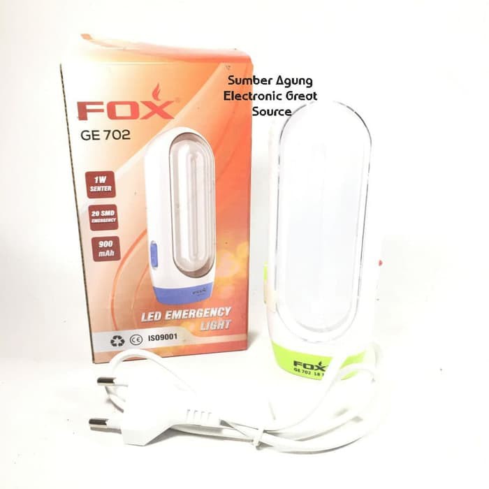 Senter Emergency Fox GE702 702 1W 20SMD Baterai 900Mah Terang Cas Char