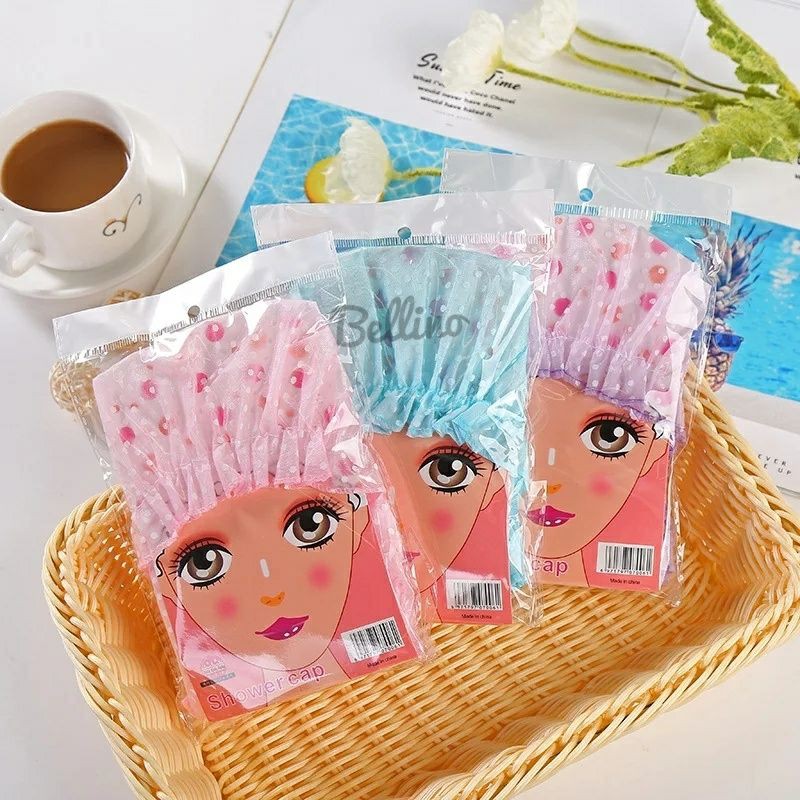 Topi Mandi Wanita Elastis Motif / Shower Cup Mandi Penutup Rambut Murah Berkualitas / Topi Keramas