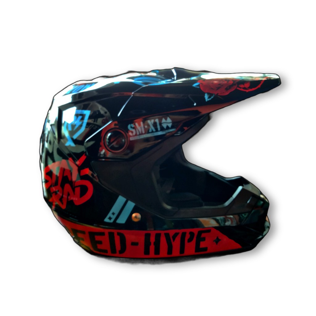 Helm Offroad RSV Atom X Orca Esqueleto Rose Black Hitam