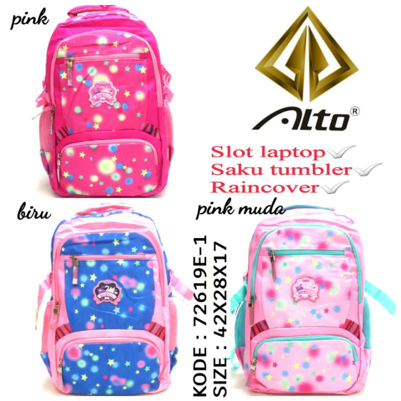 TERBARU TAS RANSEL SEKOLAH ANAK PEREMPUAN ALTO 72619E-7 ADA RAINCOVER WARNA PINK BIRU DAN PINK MUDA