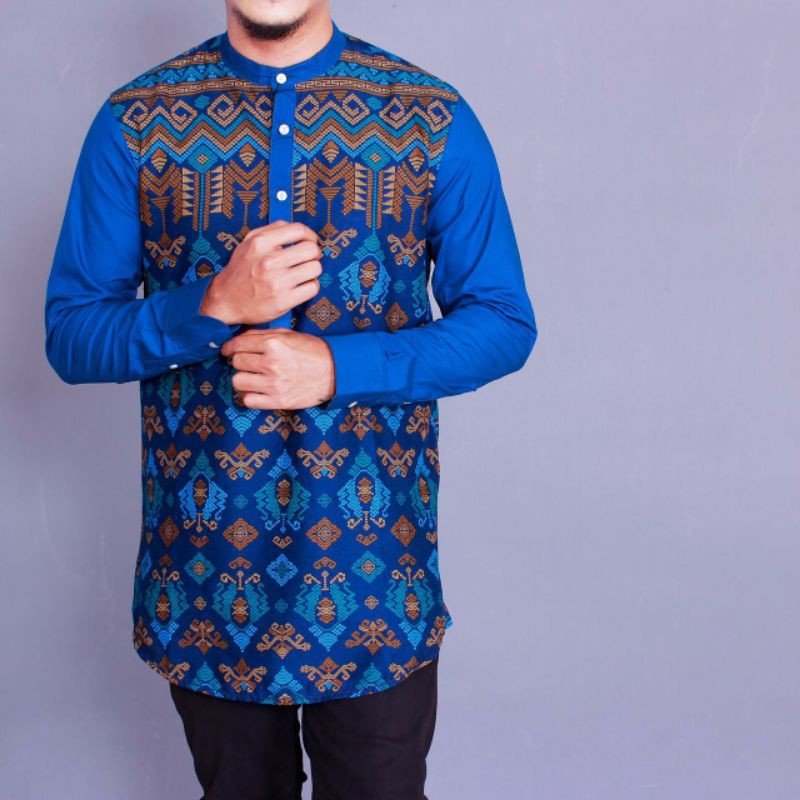 Baju Koko Kurta Batik Songket Islami Blue