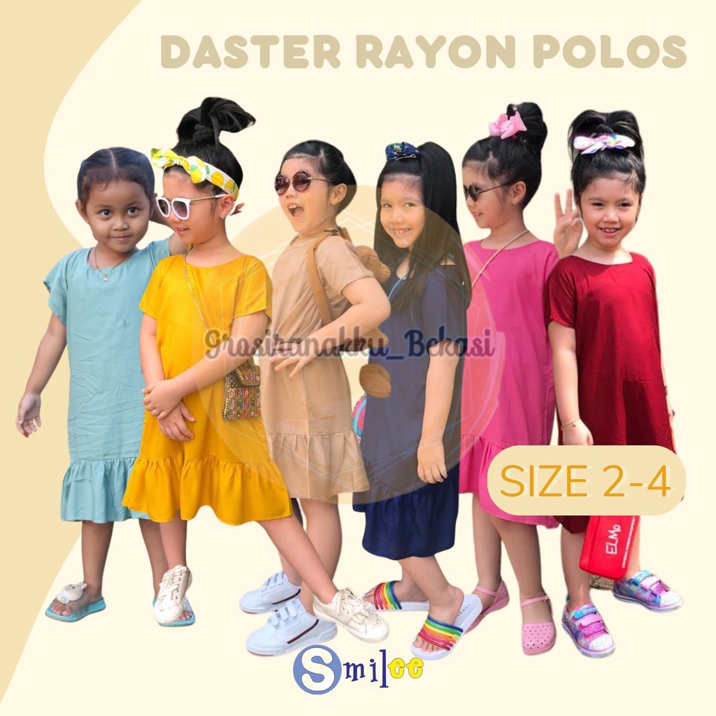 Daster Rayon Anak Polos Junior Mix Warna Size 2-4Tahun