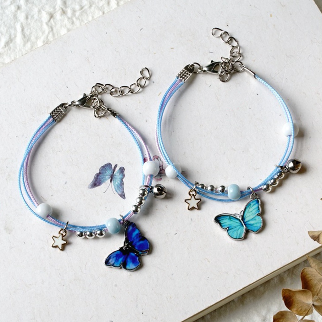 Hu Hu Hu Hu Hu Alat Bantu Pasang Kacamata♡ Gelang Tali Kepang Multilayer Aksen Butterfly Star Bell Untuk Pasangan