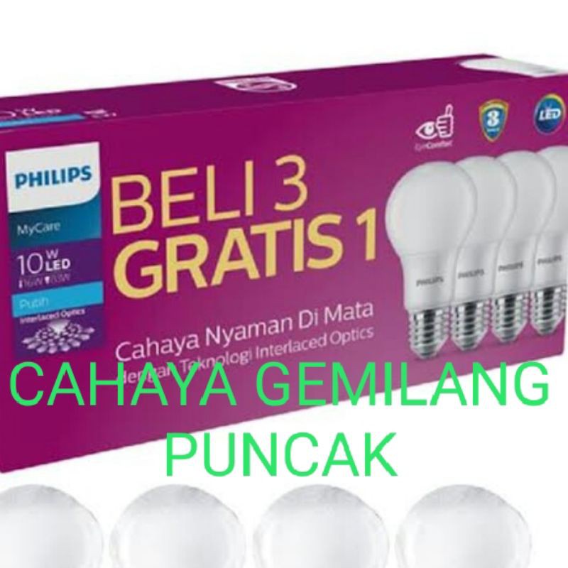 Lampu Led Philips 10 watt multipack 3 gratis 1