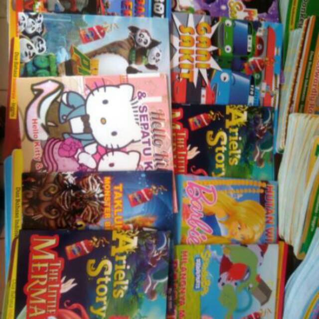 Buku cerita anak murah karakter frozen hello kitty kung fu panda ipin upin tayo tobot ultra man