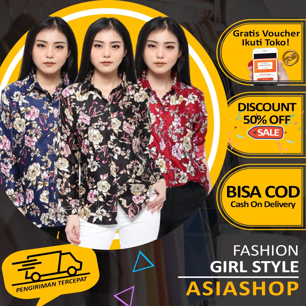 Kemeja Wanita Murah Florida | Hem Wanita Jumbo | Hem Wanita Kekinian | Atasan Kemeja