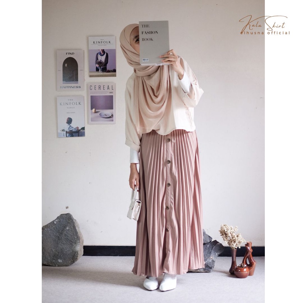 [𝐄𝐥𝐡𝐮𝐬𝐧𝐚] Kala Skirt Rok Wanita Plisket Terbaru Premium Polos Lebar Payung A Line