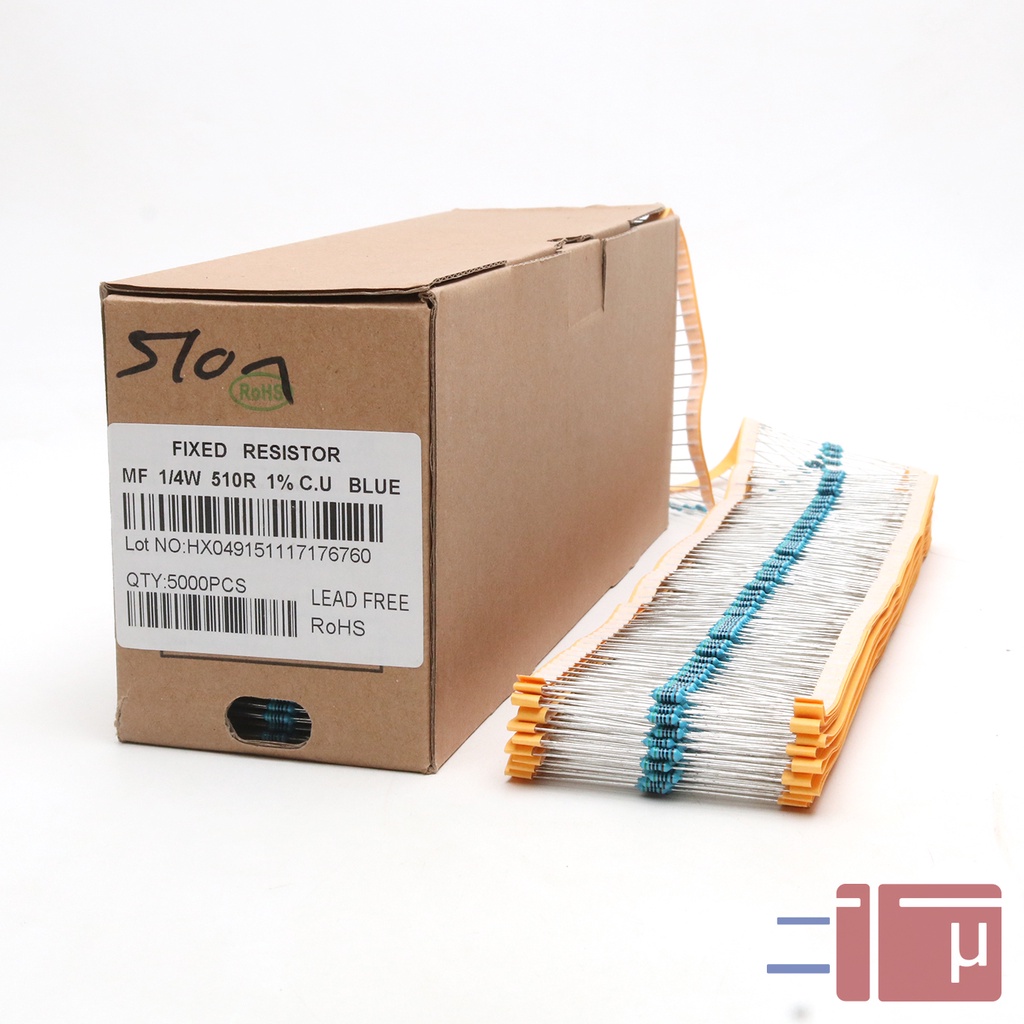 x10 Resistor 510R 510 Ohm 1/4W Metal Film 1% Taiwan Kaki Tembaga