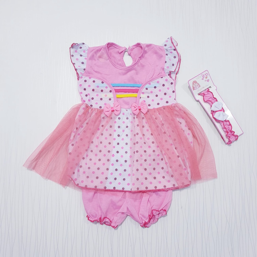 Dress Anak Usia 0-6 Bulan Free Bandana Baby Alicia / Dress Free Headband + Pop