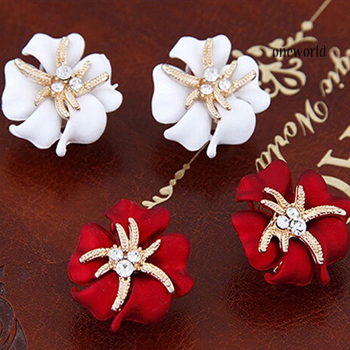 OW@ Women's Elegant Flower Starfish Charm Rhinestone Ear Studs Fashion Earrings Gift