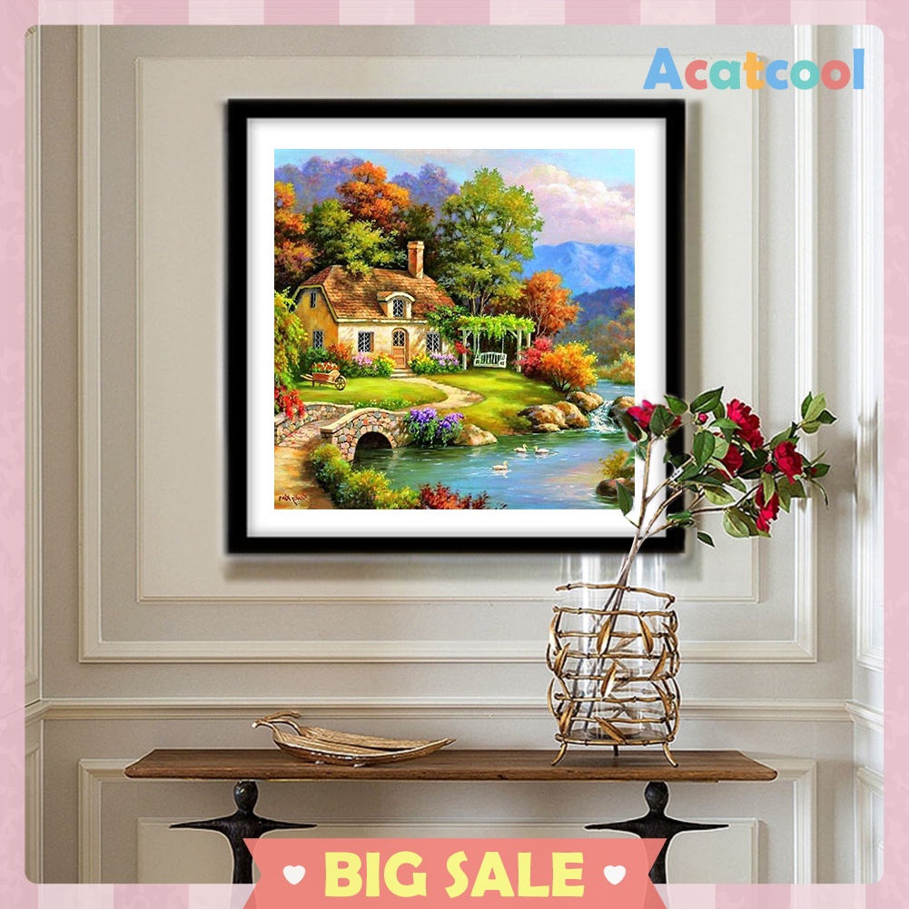 5D DIY Full Round Drill Diamond Painting Relaxing Village Cross Stitch Kit