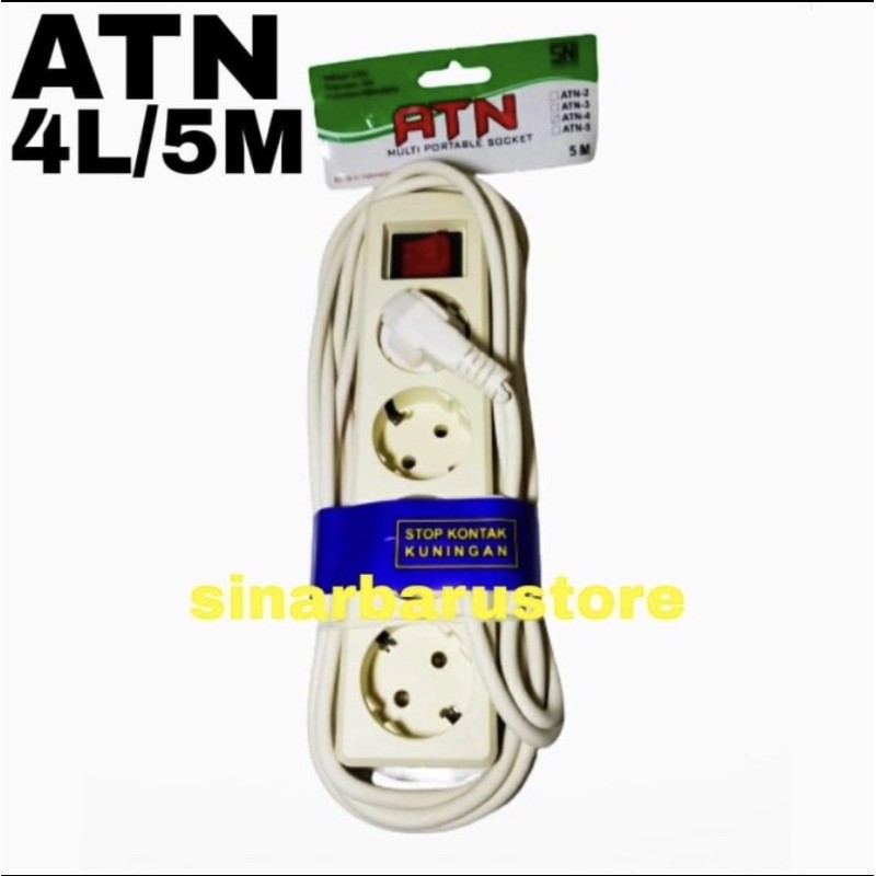 Stop Kontak 4 Lubang + Saklar Lampu + Kabel 5 Meter "ATN"