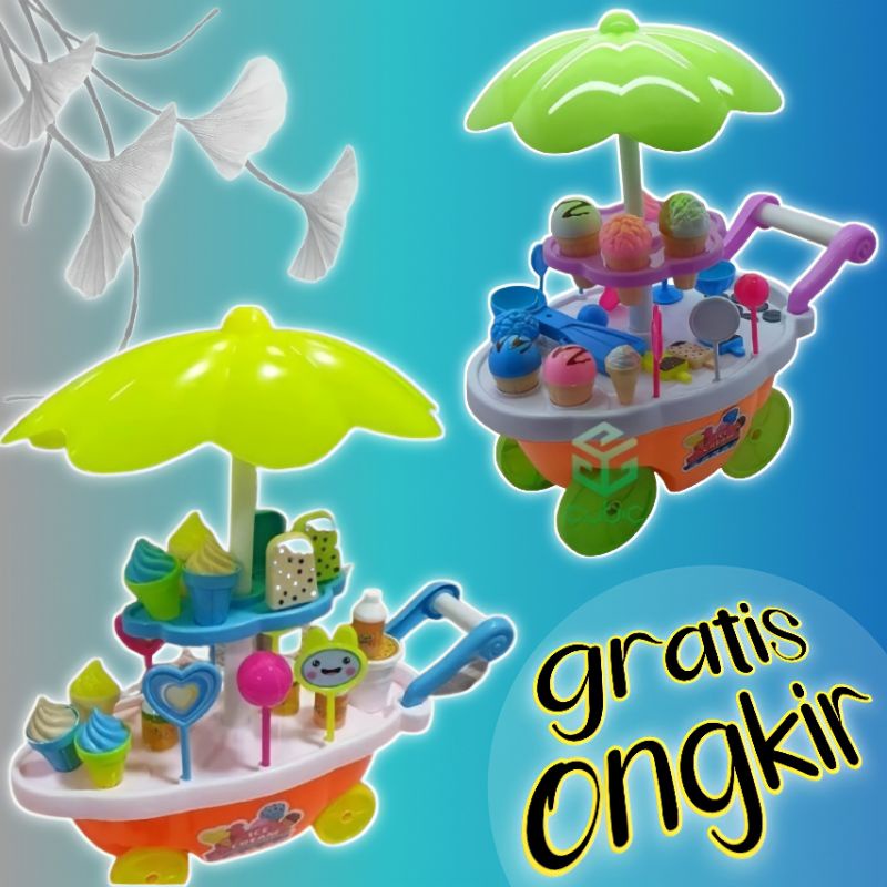 Mainan Es Krim Dorong Gerobak Es Krim Set