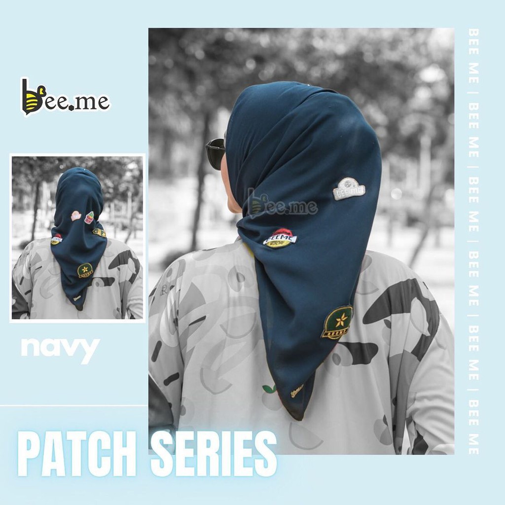 HIJAB SEGIEMPAT BEEME SERIES PATCH NAVY SIZE 115x115CM